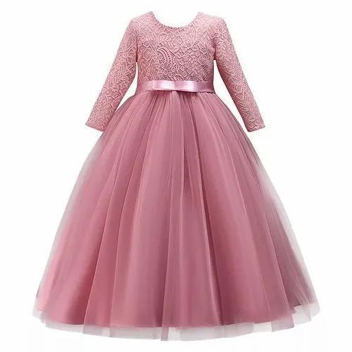 Party Wear Plain Dyed Anti Wrinkle Embroidered Net Gown For Girls Age Group: 12 To 15