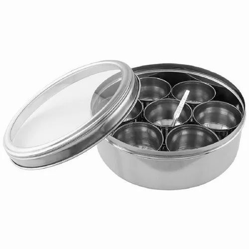 Silver Polished Mirror Finished Round Stainless Steel Spice Box Set