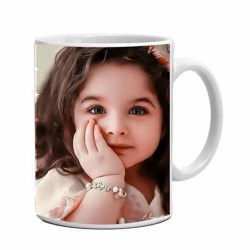 500 Milliliter Capacity Cylindrical Ceramic Printed Mug For Gifting Use