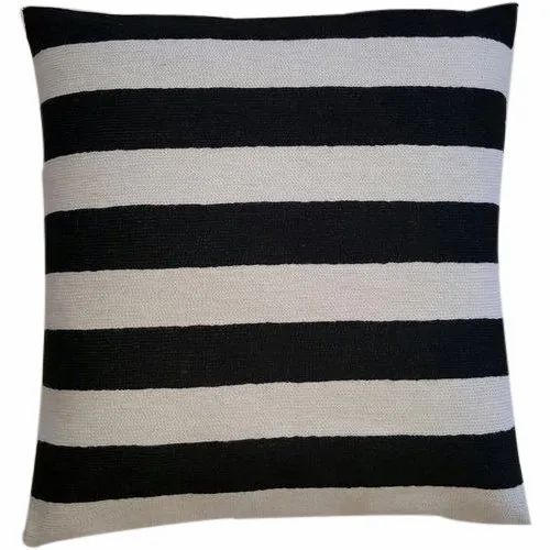 Black And White 50X50 Centimeters Washable Square Plain Woolen Decorative Pillow