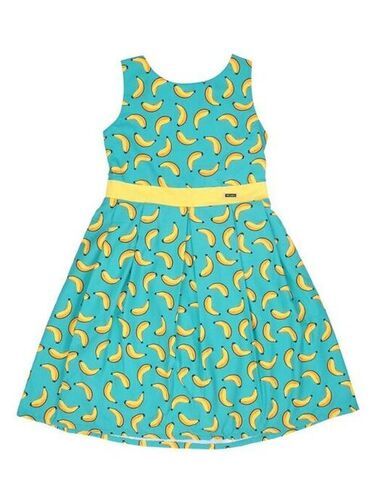 Casual Wear Sleeveless Round Neck Printed Cotton Frock For Girls