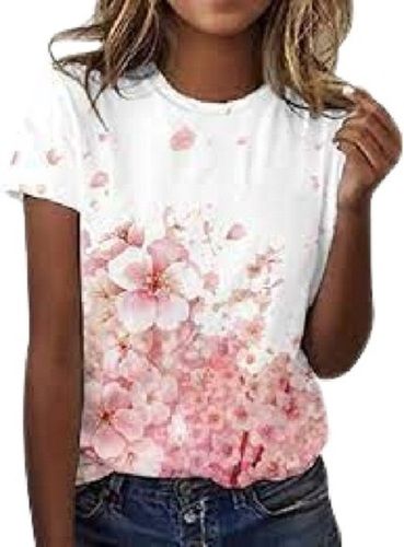 Chiffon Daily Wear White Colour Printed Ladies Tops With Cotton