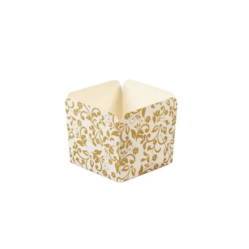 Gold and White 5 x 5 x 5 cm Square Paper Cupcake Muffin Mould