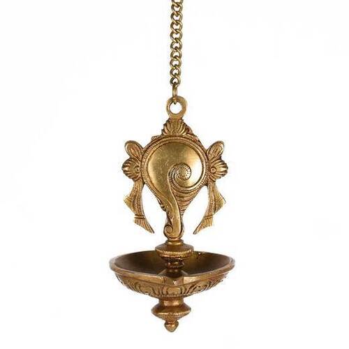 Golden Lord Ganesha Shaped Polished Brass Hanging Diya