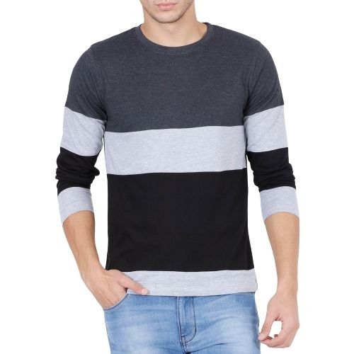 Mens Striped O Neck Black With Grey Cotton T Shirt Age Group: Above 18