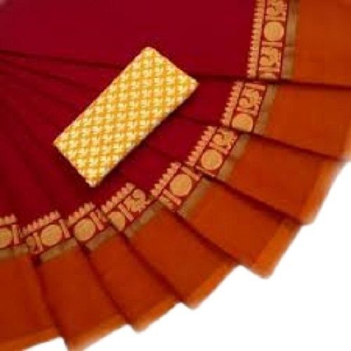 Maroon Multi Color Plain Traditional Wear Pure Cotton Ladies Sarees 