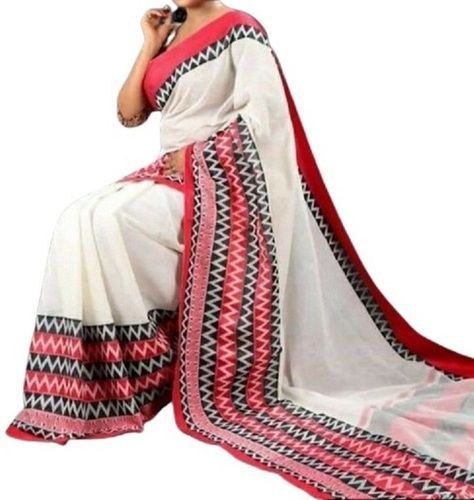 White Multi Color Printed Pattern Casual Wear Ladies Cotton Sarees