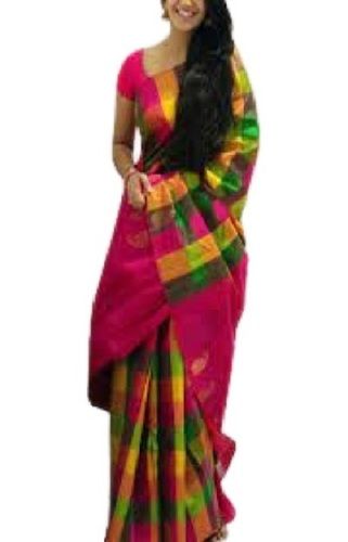 Pink With Green Multi Color Traditional Wear Pure Cotton Ladies Silk Sarees