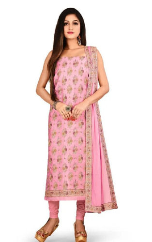 Pink Pure Cotton Material Sleeveless Ladies Printed Fancy Suits