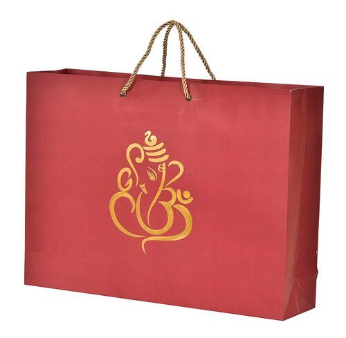 Red 16X12X4.3 Inches Flexiloop Handle Kraft Paper Printed Carry Bag For Shopping Use