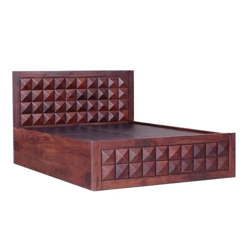 Machine Made 79.5X90 Inches Polished Rectangular Teak Wooden Box Bed