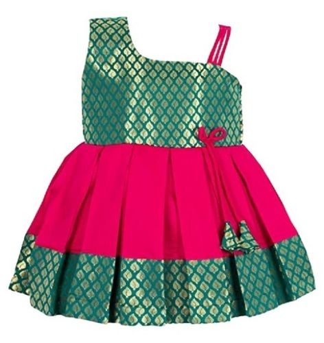 Kids Printed Sleeveless Green With Pink Party Wear Frock Age Group: 1