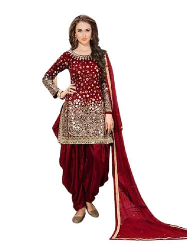 Maroon Party Wear Full Sleeves Mirror Work Designer Salwar Suit With Dupatta