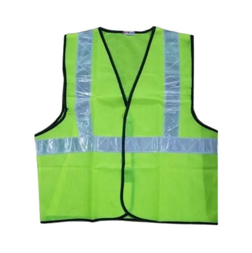 Green Polyester Sleeveless V Neck Safety Jacket For Construction Use