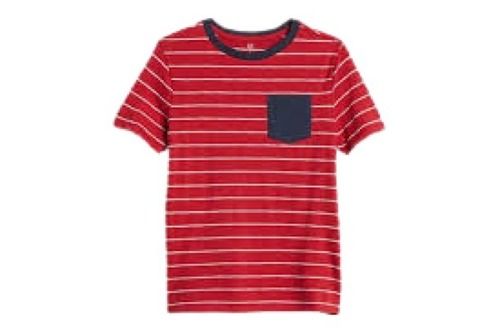 Red Boys Striped O Neck Short Sleeve Kids T Shirt