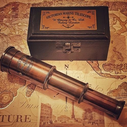 Collectible Value Antique Telescope With Wooden Box