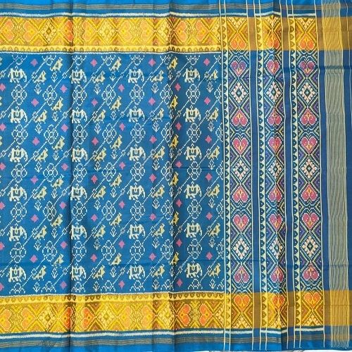 Sambalpuri Pata Saree in yellow color plain bomkei Design with blouse