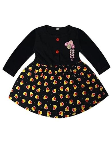 Kids Printed Full Sleeve Black Cotton Frock Age Group: 1