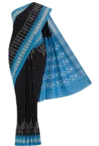 Casual Ladies Black With Blue Printed Cotton Saree