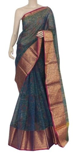 Green Ladies Printed Casual Wear Cotton Silk Saree