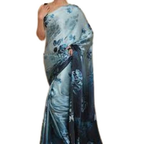 Blue Ladies Printed Casual Wear Silk Saree