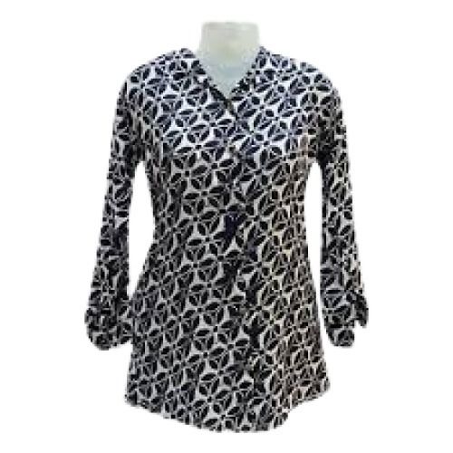 Ladies Printed White With Black Cotton Top Length: 20 Inch (In)