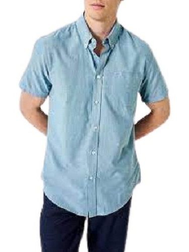 Mens Plain Short Sleeve Light Blue Casual Sleeve Cotton Shirt