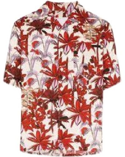 Mens Printed Short Sleeve Red With White Casual Wear Cotton Shirt Chest Size: 40 Inch