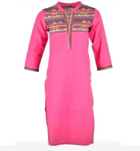 Simple To Wash And Pink Color Nehru Neck Cotton Kurti