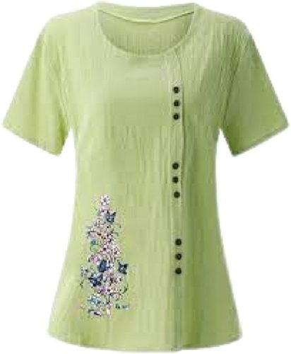 Satin Ladies Casual Wear Green Printed Tops