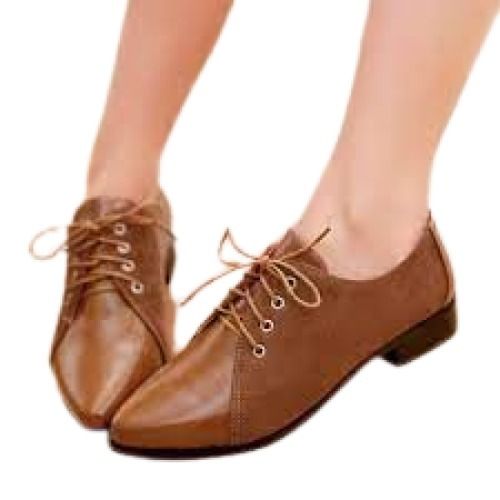 No Fade Ladies Pointed Toe Style Pure Brown Leather Formal Shoes 