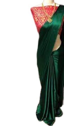 Chiffon Ladies Traditional Wear Dark Plain Silk Saree With Attach Blouse