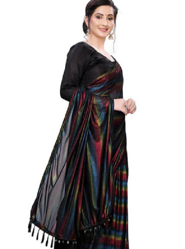 Multi Women'S Patola Style Stripe Art Silk Saree For Party Wear