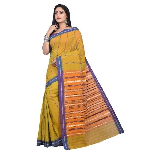 Yellow And Blue Color Printed Saree
