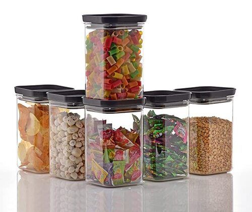 1100 Ml Excel Clear Square Plastic Jar Set With Cap