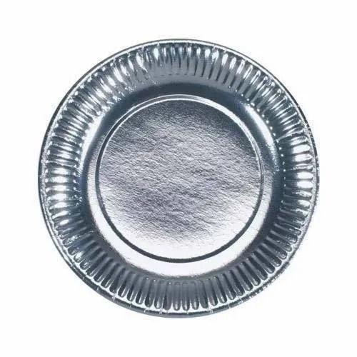 Silver 7 Inches Round Eco Friendly Disposable Paper Plate For Events And Parties Use