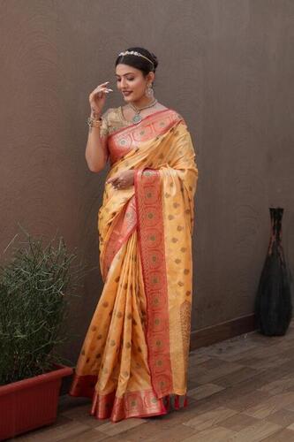 Banarasi Handloom Katan Silk Sarees With Matching Blouse