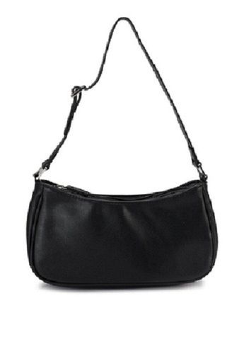 Black Lightweight Plain Polyester 26X14X7 Cm Hand Bag For Ladies 