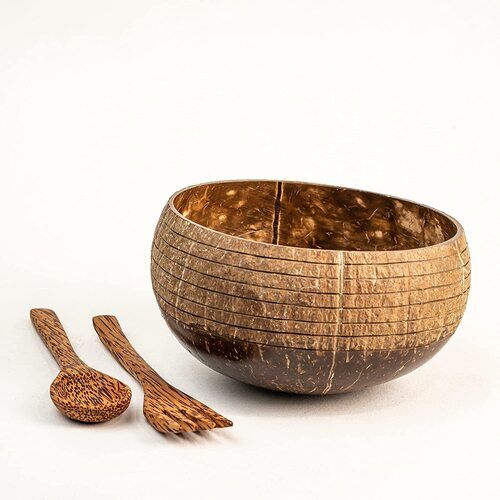 Coconut Shell Bowl 900ml with a Spoon and Fork