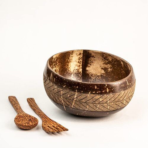 Inaithiram Csbg Coconut Shell Bowl 900ml With Spoon And Fork