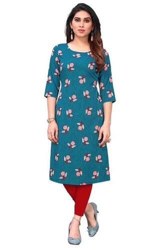 Ladies 3/4th Sleeves Crepe Kurti For Casual Wear