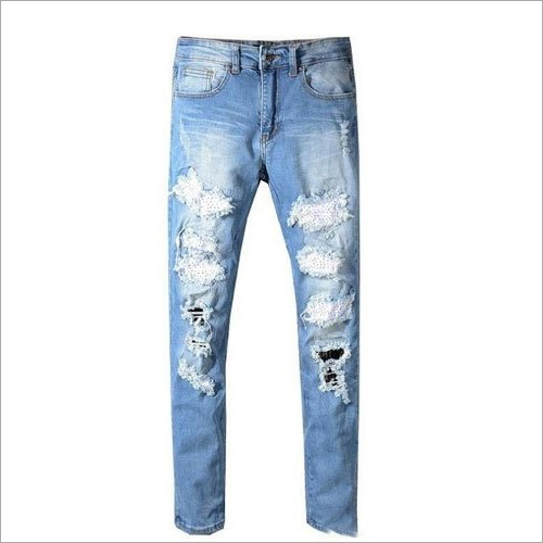 Faded Ripped Denim Jeans - Slim Fit, Black & Blue Color Options | Breathable, Washable Casual Wear for Men