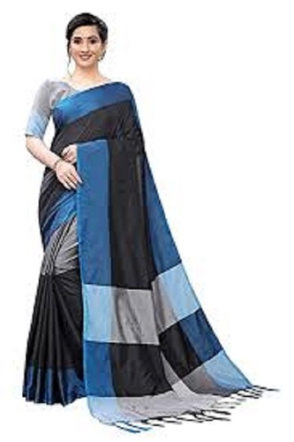 Blue Premium Quality And Beautiful Printed Cotton Silk Saree For Ladies