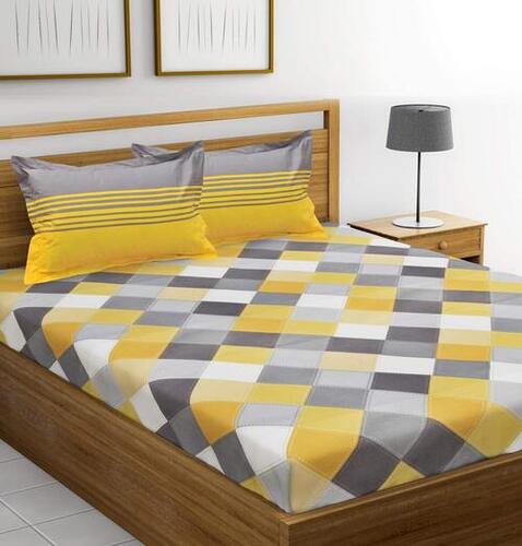 Printed Block Cotton Double Bedsheet With Pillow Cover