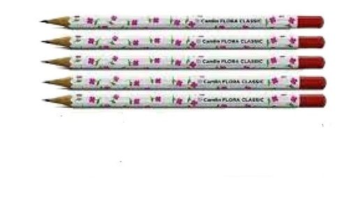 Dark Writing 7 Inches White With Pink Floral Printed Wooden Camlin Pencils 