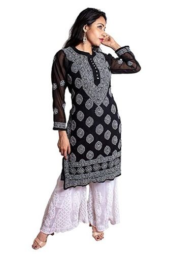 Chikan Art Women'S Chiffon Kurti Bust Size: 40 Inch (In)