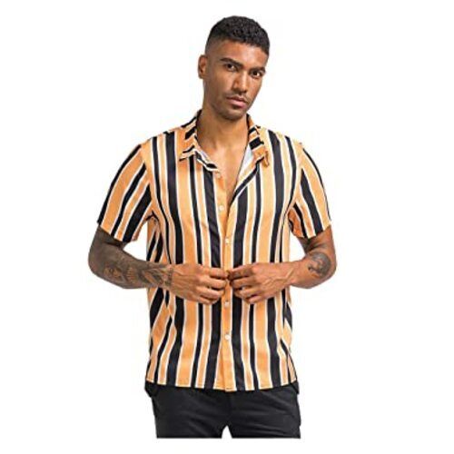 Classic Collar Button Closure Short Sleeves Striped Cotton Casual Shirt For Men Age Group: 18 To 30