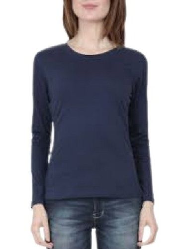 Ladies Navy Blue Plain Round Neck Full Sleeve Casual Wear Cotton T Shirt Gender: Female