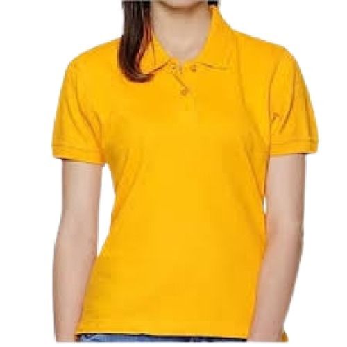 Ladies Yellow Plain Polo Neck Short Sleeve Casual Wear Cotton T Shirt Gender: Female