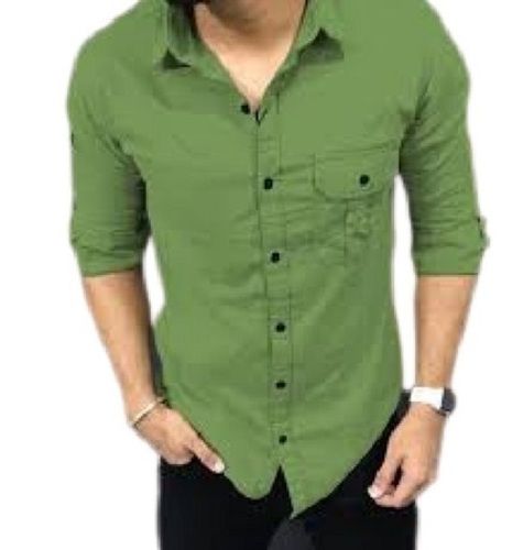 Mens Causal Wear Full Sleeve Green Plain Cotton Shirts Chest Size: 13 Inch